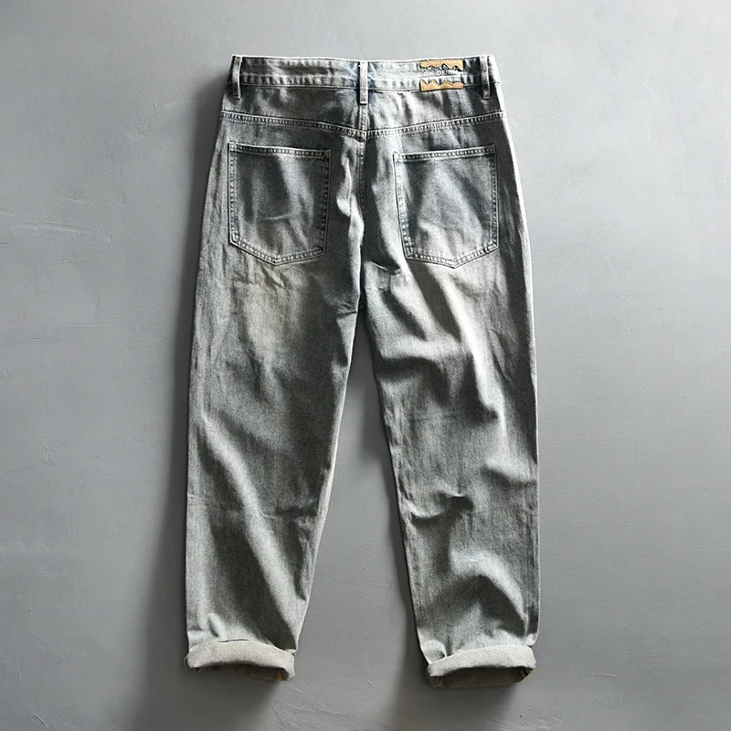 2024 Spring New Washed Casual Vintage Jeans for Men Clothing Soft Cotton Streetwear Men Pants AG7126