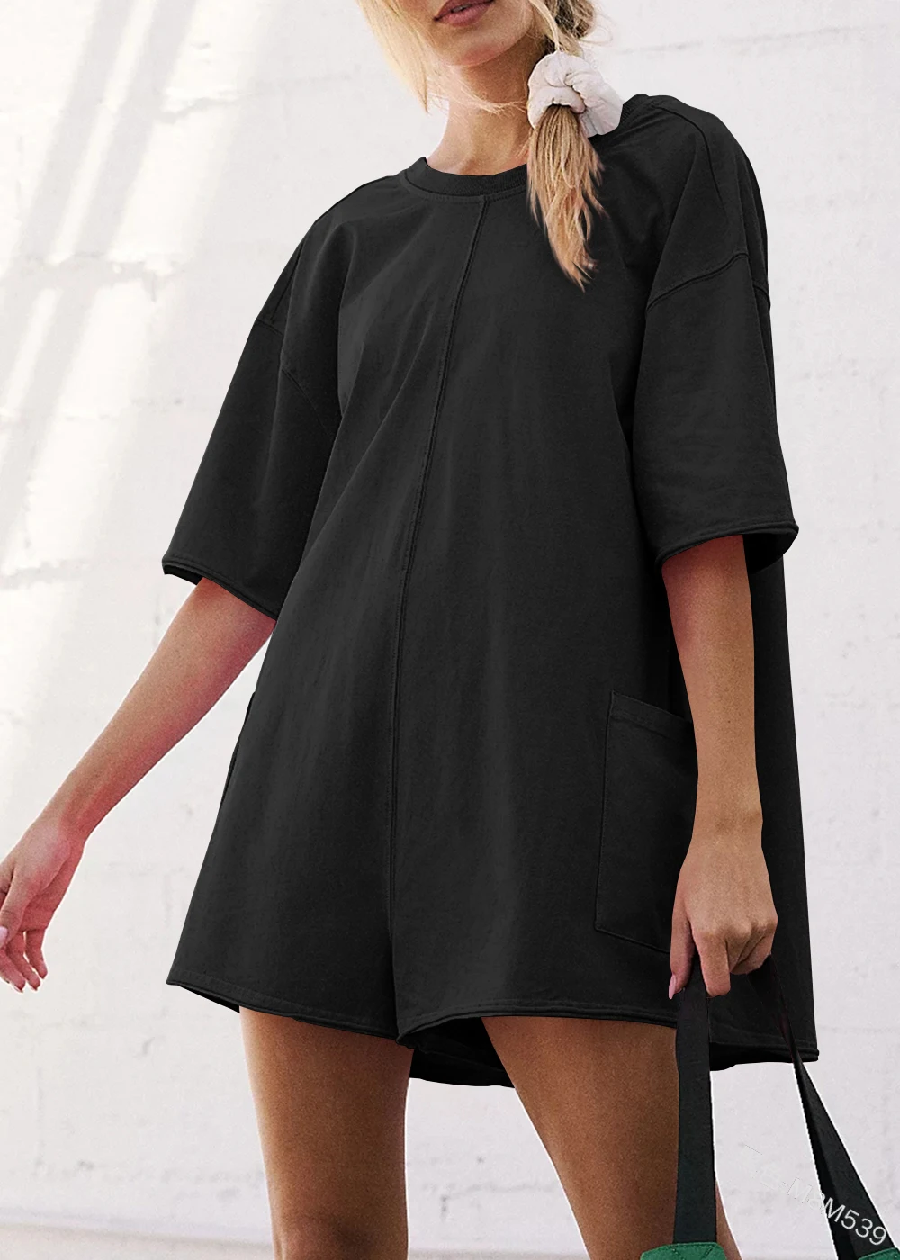 Cicy Bell Womens Short Sleeve Rompers V-shaped Backless Shorts Jumpsuit with Pockets Summer Oversized Tees Round Neck Romper
