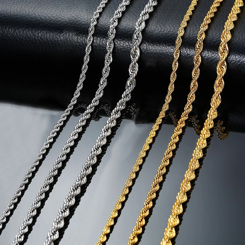 Width 2/4/6mm Stainless Steel Gold Rope Chain Necklace Statement Swag 316L  Stainless Steel Twisted Necklace Chain Gold - Price history & Review, AliExpress Seller - Michley Stainless Steel Jewelry Co.,Ltd.