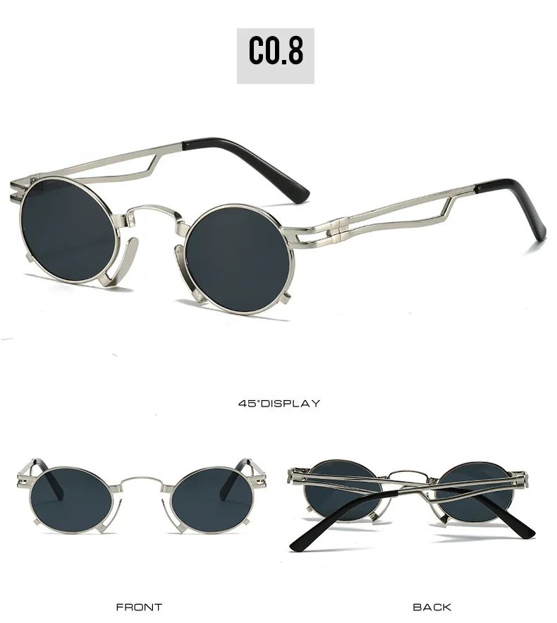 SO&EI Retro Kleine Ovale Sonnenbrille Damen Mode Einzigartige Metallrahmen Shades UV400 Herren Punk Rot Gelb Sonnenbrille – Detail 14