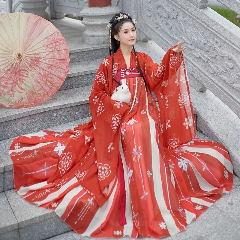 

XinHuaEase Red Hanfu Suit Women's Clothing Chinese Traditional Dresses Female Sinicization Han Fu Girls Cosplay Role Playing New