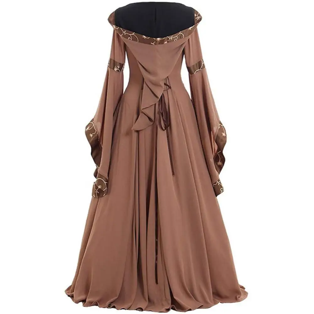Retro Women Medieval Dress Lace Up Long Sleeve Floor Length Party Dress Halloween Costume Long Dresses halloween costumes