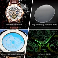 OLEVS 6670 Mechanical Fashion Watch Genuine Leather Watchband Round-dial Moon Phase Month Display 2