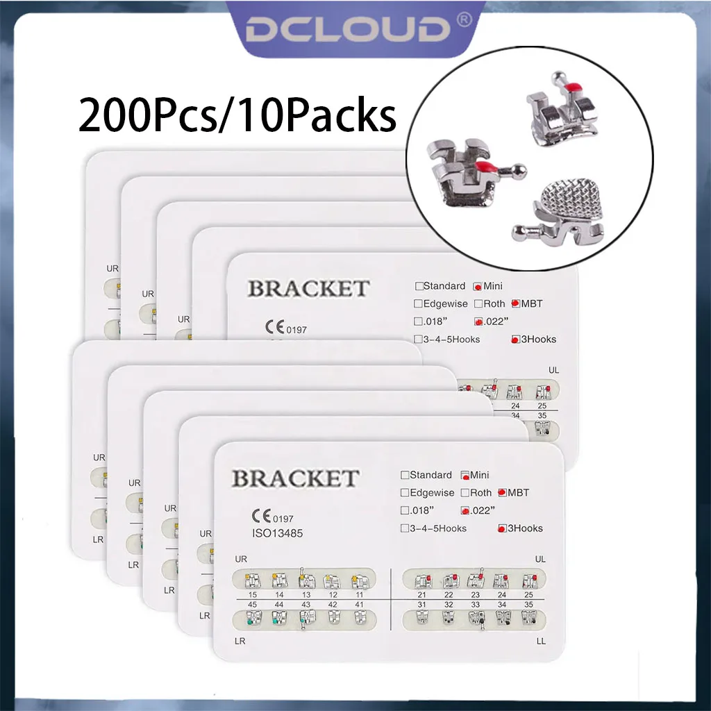 10 Confezioni Staffe Metalliche Ortodontiche Dentali Bretelle Arco Dritto Filo Split Wedling Mini Roth/Mbt/Edgewise 0.018/0.022 Ganci 345/3