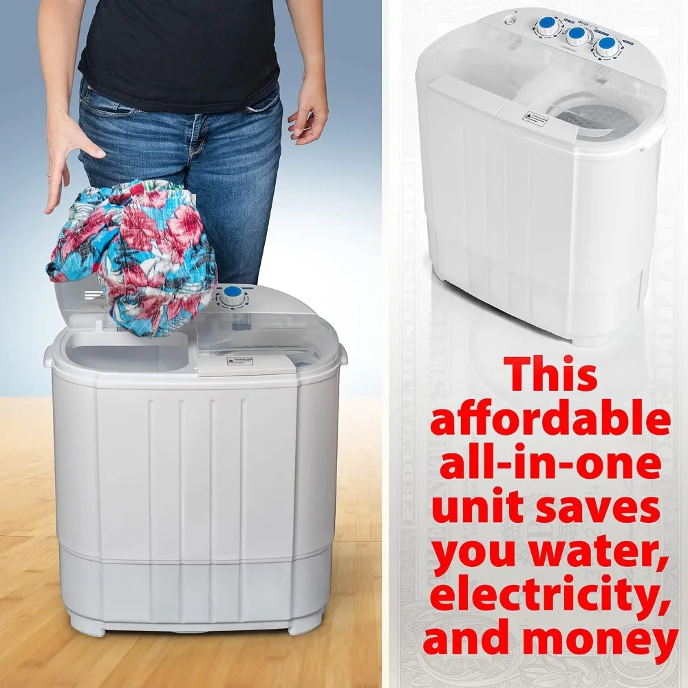 Compact Washing Machine with Twin Tub for Wash and Spin Dry, Portable, Built-in Gravity Drainage System, Agitation Wash Cycles