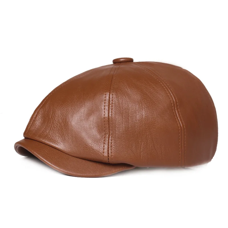 Autumn and Winter Leather Solid Newsboy Caps Flat Peaked Cap Men and Women Painter Beret Hats 129
