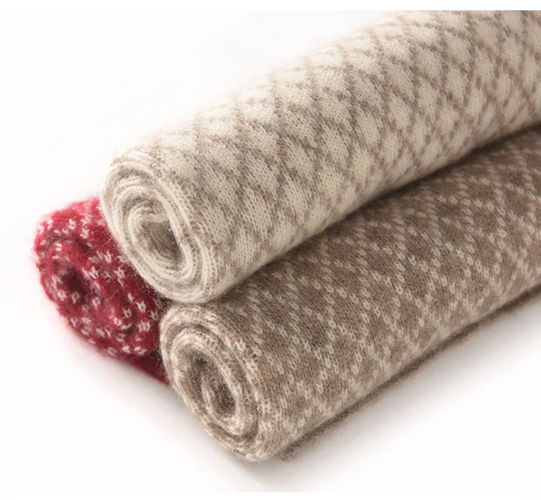 Herbst Winter 100 % Kaschmir Halswärmer Unisex Warm Nackenschutz Rautenmuster Schal Vielseitiger Strickpullover Kleiner Schal – Detail 7