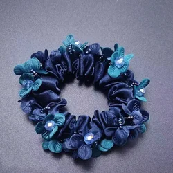 Elegant Korean Fashion Floral Hair Ties - Premium Women's Hair Accessories (B dark blue)