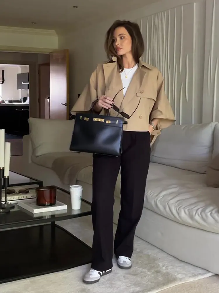 

Solid Lapel Wide Sleeve Cape Short Overcoat Women's Fashion Elegant Cropped Jacket 2023 Chic Holiday Party Female Street Wear