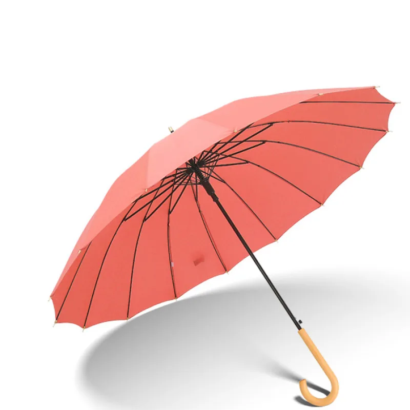 Women's Curved Handle Rain and Shine Umbrella Large Long Handle Umbrella Automatic Straight Rod Curved