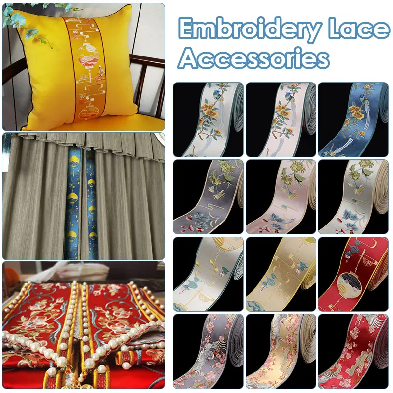 Chinese Embroidered Webbing Retro Embroidery Lace Trim for Diy Hanfu Costume Cushion Curtain Decor Ribbon Accessories lace ribbon lace sewing accessories lace sewing supplies