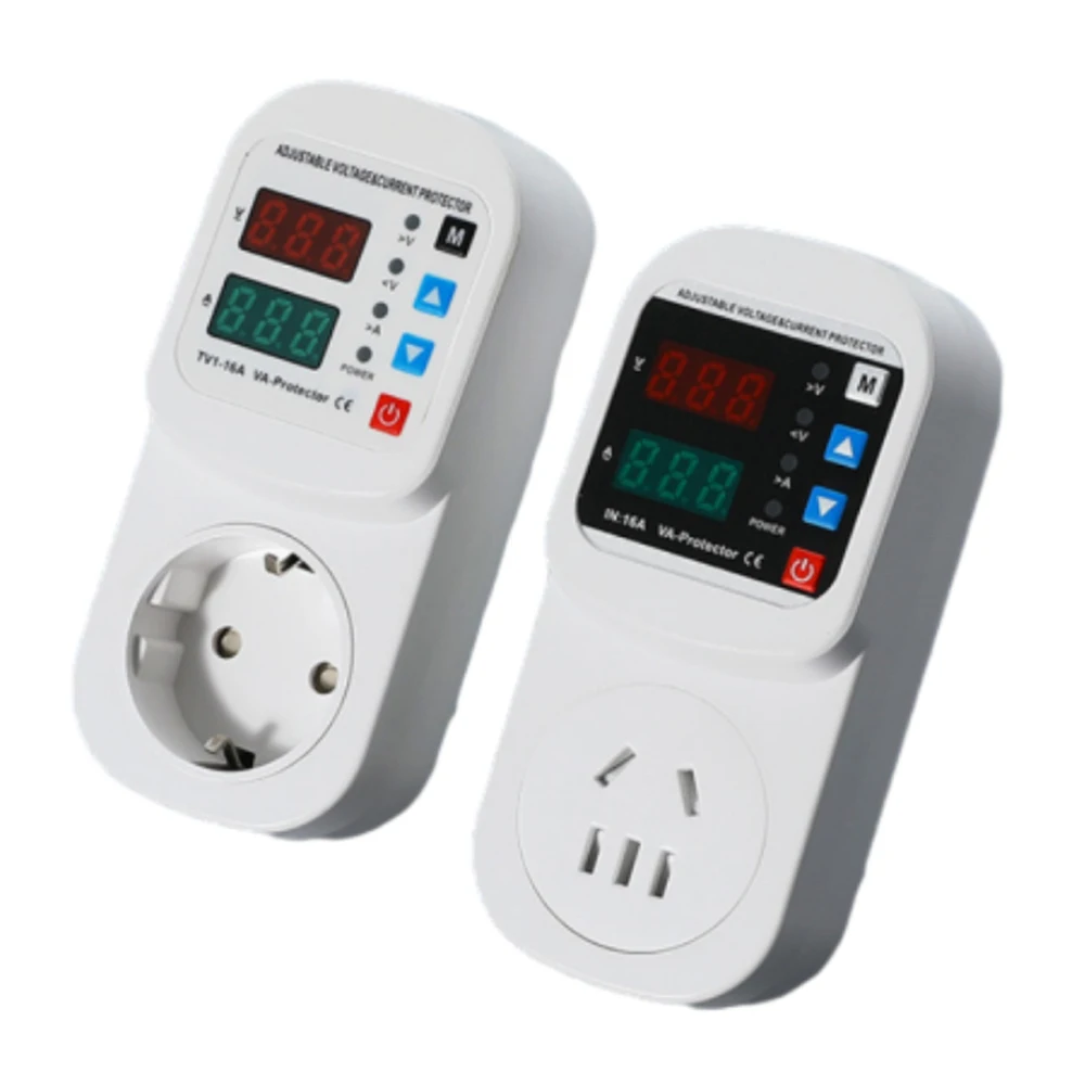 Over Voltage Current Under Voltage Protector Socket AC 220V 110V Adjustable 16A Surge Protector EU Plug Socket Safe