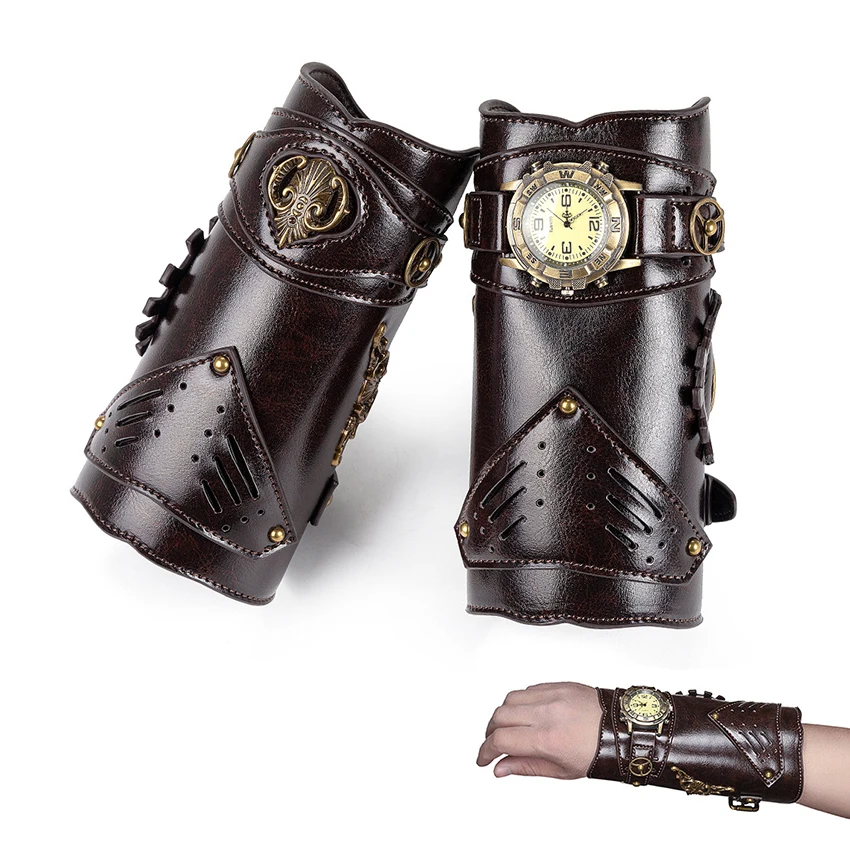 

Steampunk Retro Medieval Knight Bracer Wrist Band Guard Watch Leather Wrister Armor Prop Vintage Cosplay Anime Accessory for Men