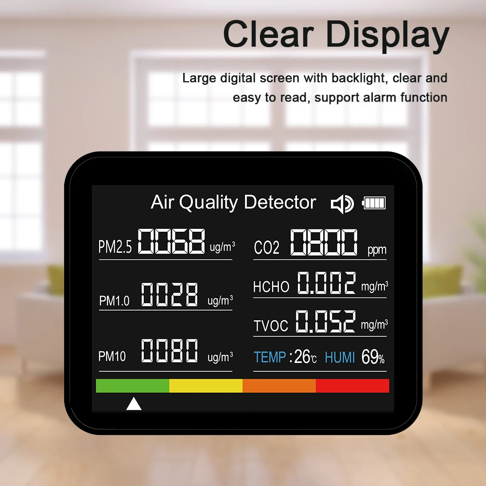   , µ   ˶ , Ȩ ǽ, CO2, 跮, CO2, TVOC, HCHO, PM2.5, PM1.0, PM10, 8 in 1