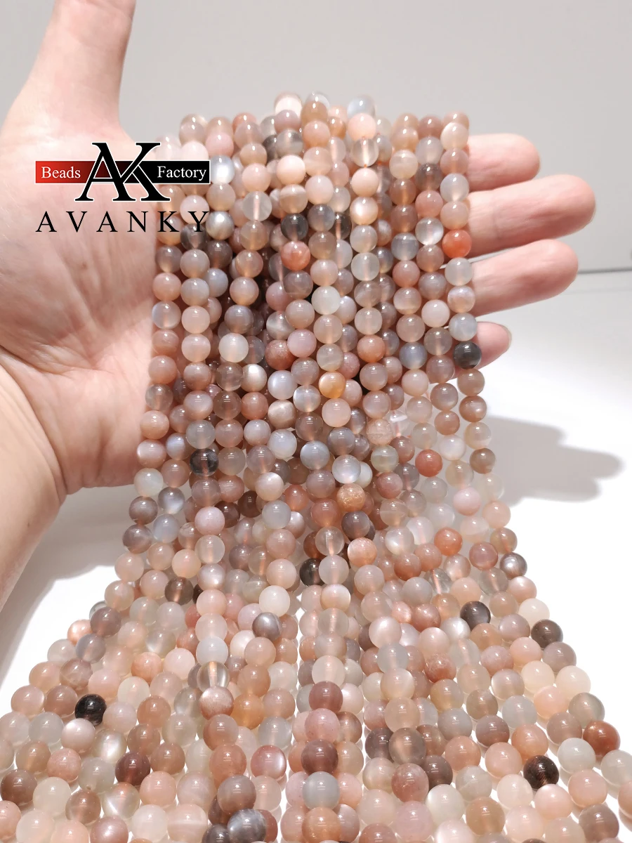 

3A Natural Smooth Colorful Moonstone Loose Beads Round Stone Beads For DIY Bracelet Necklace Jewelry Making Strand 15"6-10mm