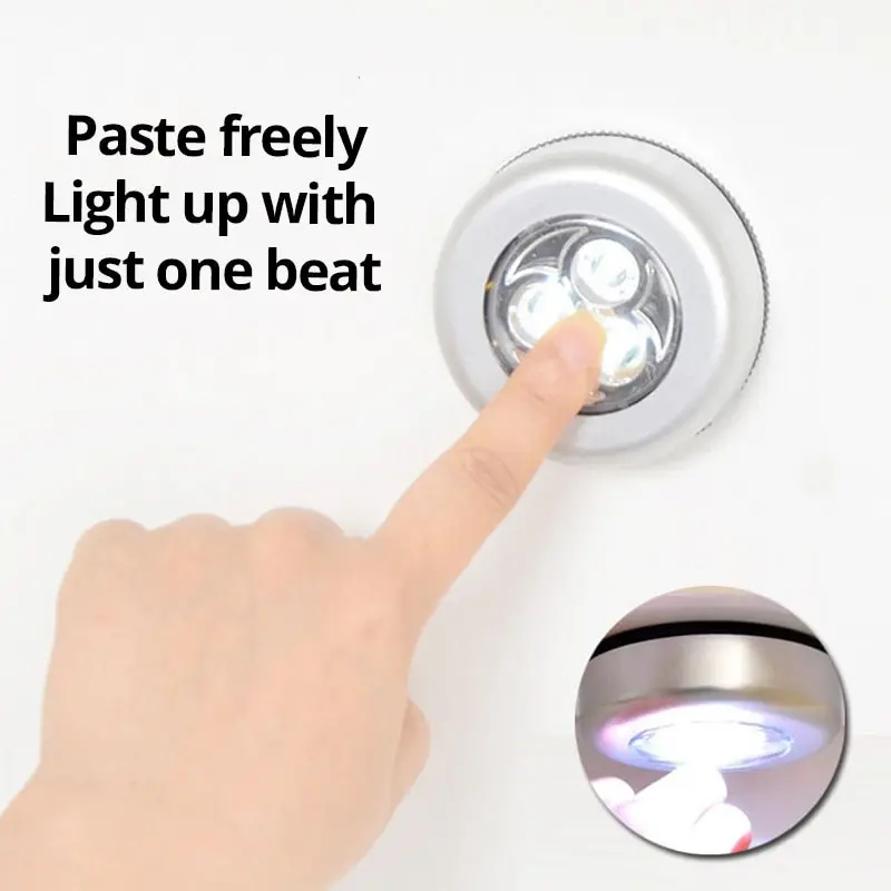 LED Night Light Creative Round Touch Lamp 3led Hand Pressing Car Bedside Wardrobe Reading 2pcs