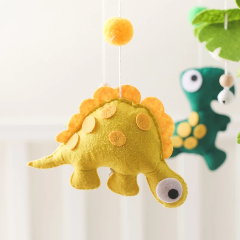 Baby Crib Mobile Bed Bell Wooden Rattles Toys Soft Felt Cartoon Dinosaur Forest Hanging Bed Bell Mobile Crib Bracket Baby Gifts 5