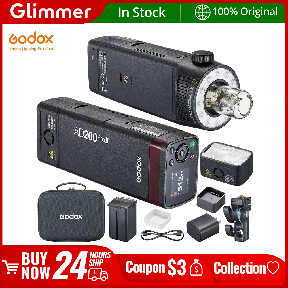 Godox AD200ProII AD200Pro II TTL 2.4G Wireless Camera Pocket Flash Compatible with Nikon Canon Sony Fuji Olympus On Camera Flash Camera Flash