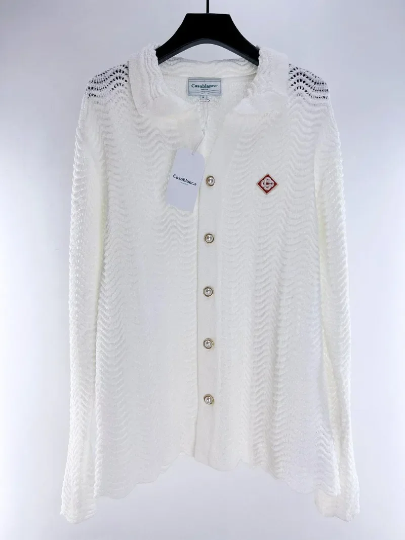 

Y2K White Casablanca Jacquard Sweater for Men Women Top Version Casablanca Sweatshirts