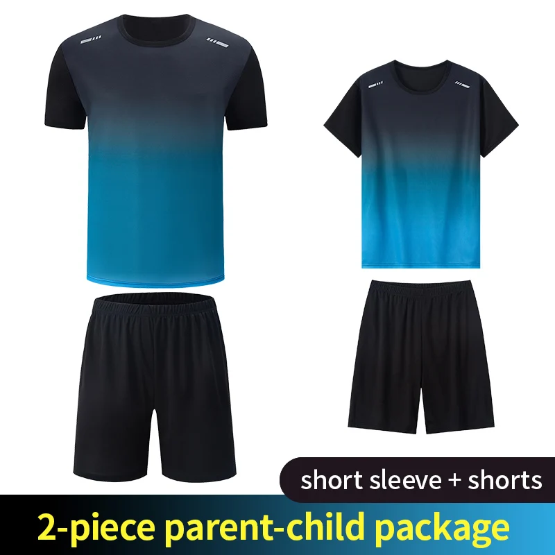 2-Piece Teenagers To Adults Parent-child Quick-drying Short-sleeved Sports Suit Men's Casual Round Neck Shirt Elastic Waist Pant 3