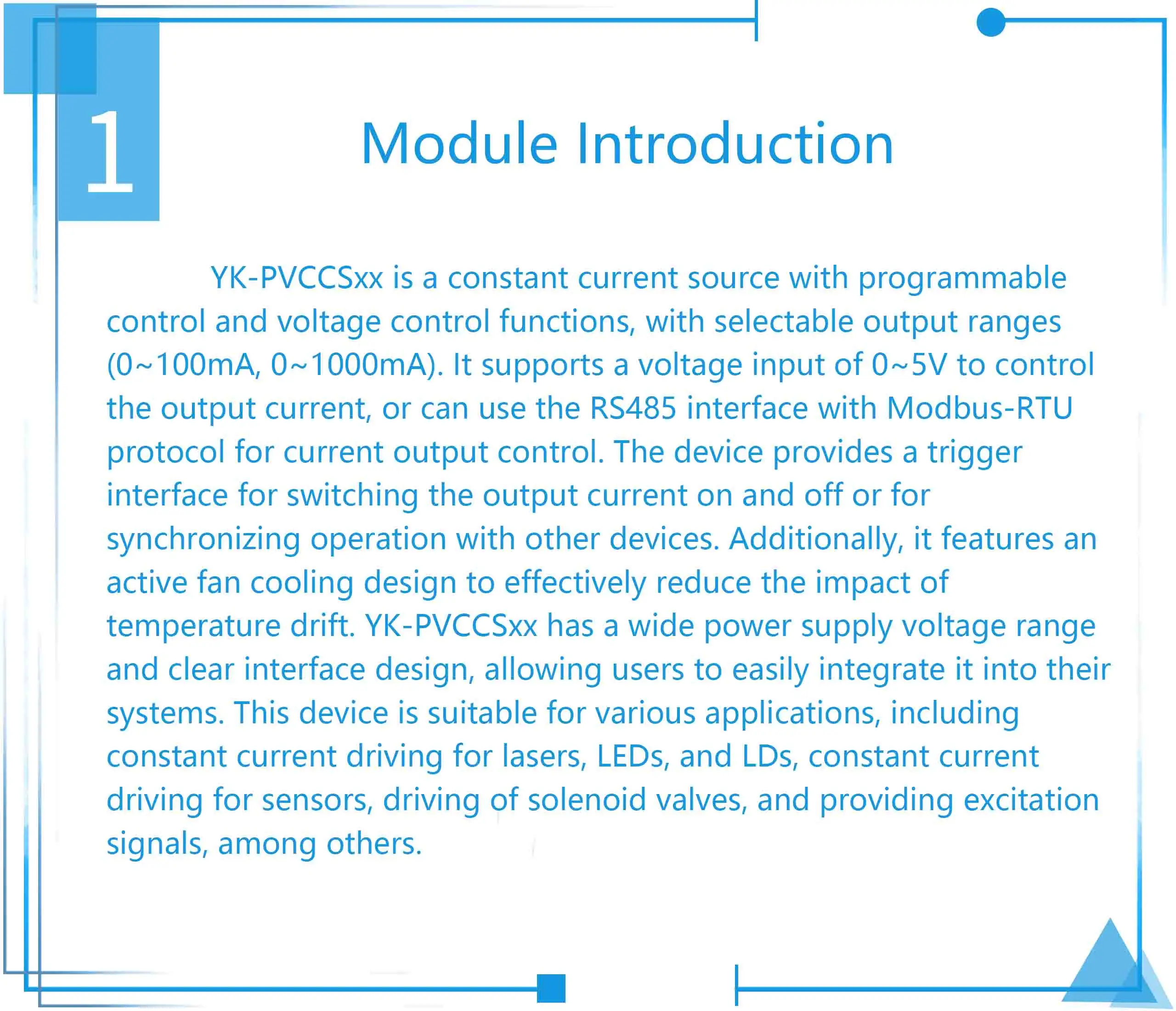 Programmable constant current source, voltage controlled current source, 0-1A hi