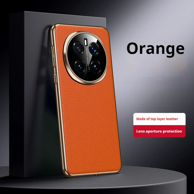 Luxury Leather Phone Case with Full Camera Lens Protection and Hard Plating Back Cover