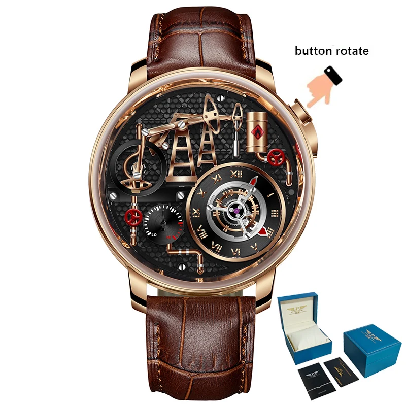 PINDU Oil Pump Dial Business Men Wristwatches 45.5MM Sapphire Glass Waterproof