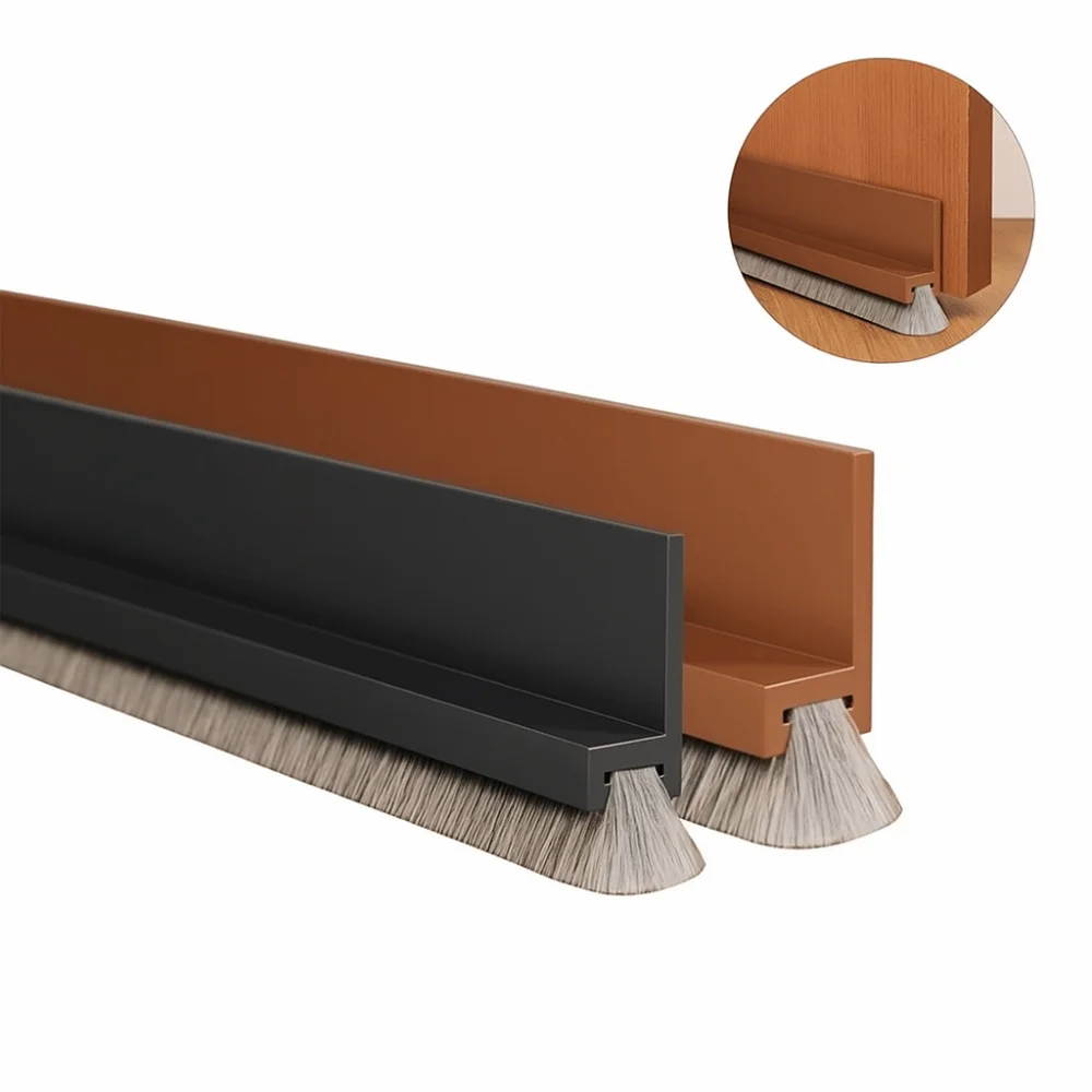 Premium Soundproof PVC Door Draft Stopper with Self-Adhesive Brush Design - 100cm Weatherproof Sealing Strip