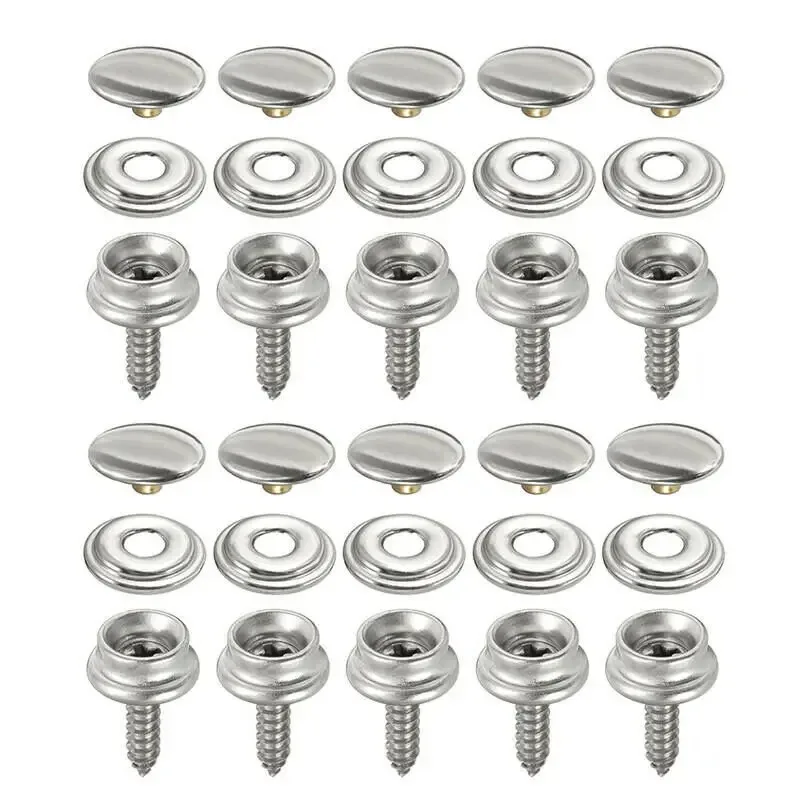 Snap Fastener Kit 30Pcs Stainless Canvas Screw for Tent Boat Marine Car Canopy Accessories