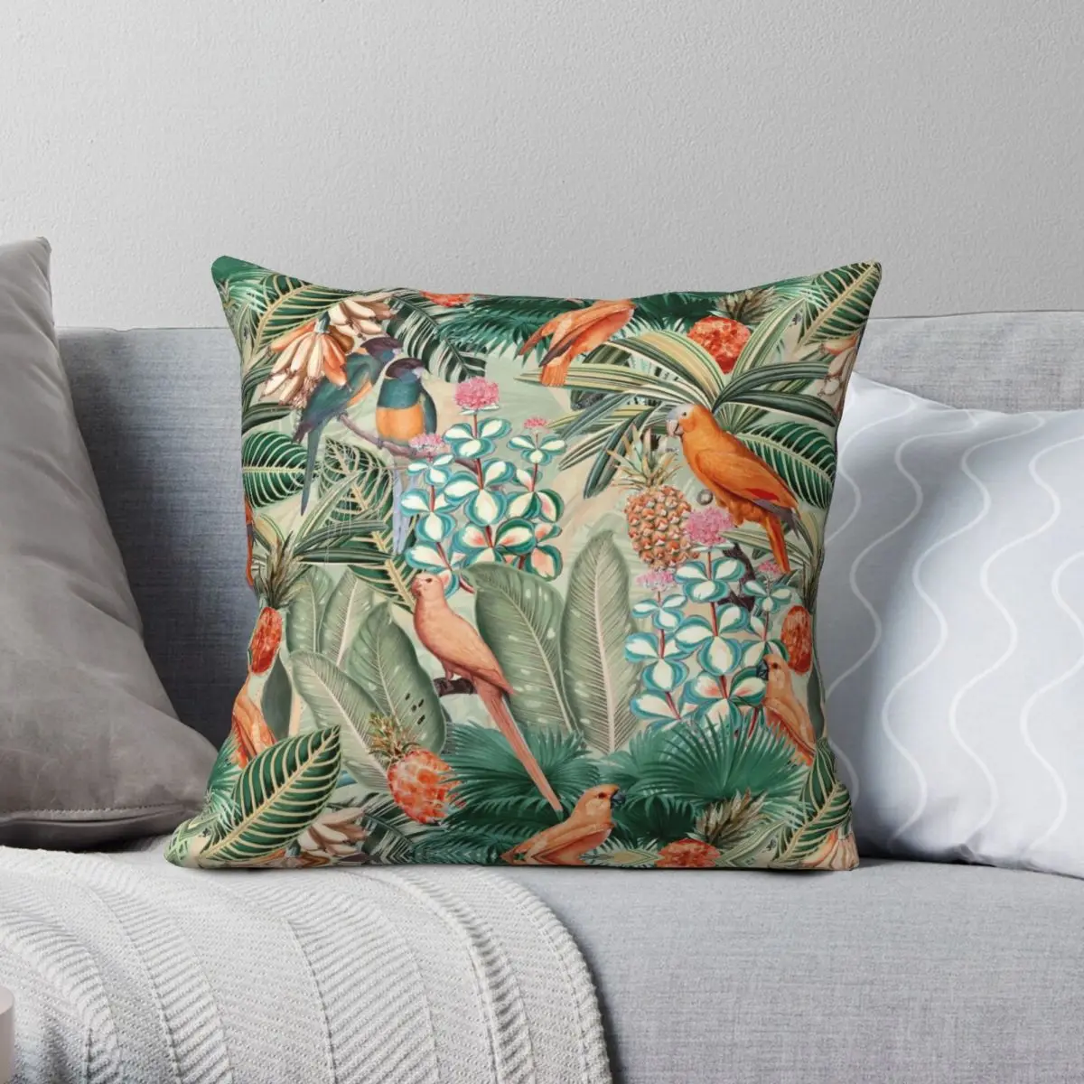 

Tropical Bird Jungle Garden Square Pillowcase Polyester Linen Velvet Printed Zip Throw Pillow Case Home Cushion Cover Wholesale