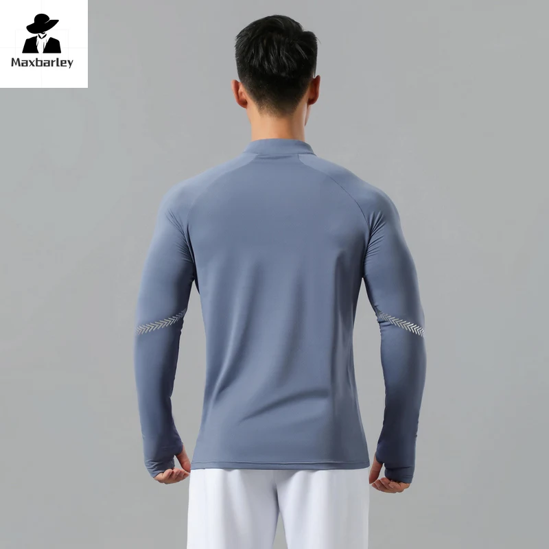 Fitness Long Sleeve T-Shirt Men's New Autumn Casual Running Stretch Tight Quick Dry Sweatshirt Football Training Half Zip Jacket