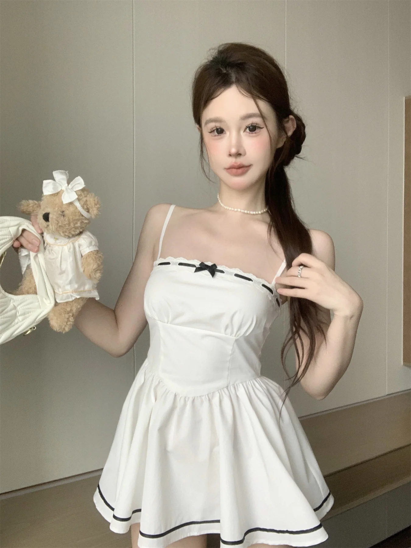 Summer Preppy Spaghetti Strap Mini Dresses for Women With Shawl 2000s Party Dress One-Piece Y2k Korean Fashion Vestidos Mujer