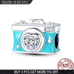 2021NEW 925 Sterling Silver Light Green Love Camera Beads Charms Fit Original Pandora Bracelet&Bangle Making DIY Women Jewelry