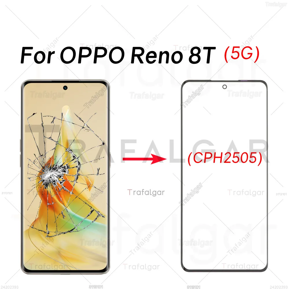 Front Screen Glass For OPPO Reno 8T 5G Reno8 T 5G CPH2505 Outer Glass Lens+OCA Optically Clear Adhesive Replacement