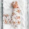 Ylsteed 3 Piece Set Floral Newborn Wrap for Photo Shooting Swaddle Wrap with Hat And Bow Headband Infant Photography Props 1