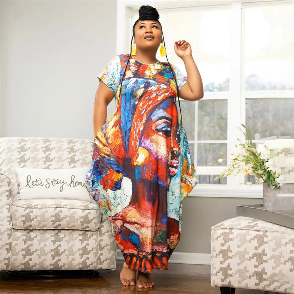 Wmstar Plus Size Women Dresses for Summer Loose Pint Pockets Casual Elegant Casual New Maxi Draped Dress Wholesale Dropshipping