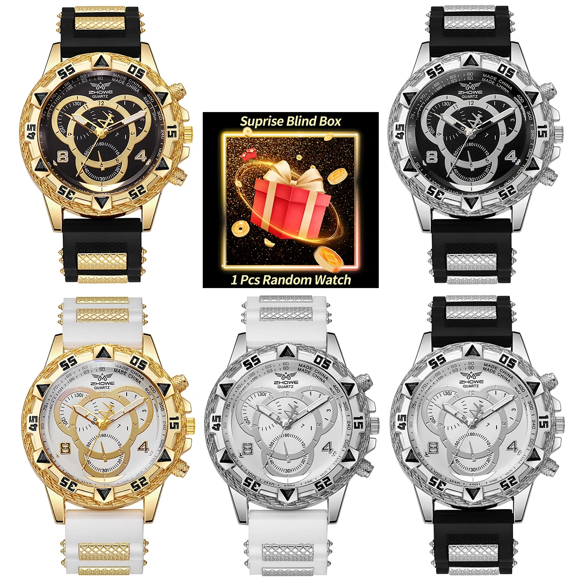 1PC Surprise Mystery Watch Blind Box-Men’s Watch Fashion Silicone Band Analog Q…