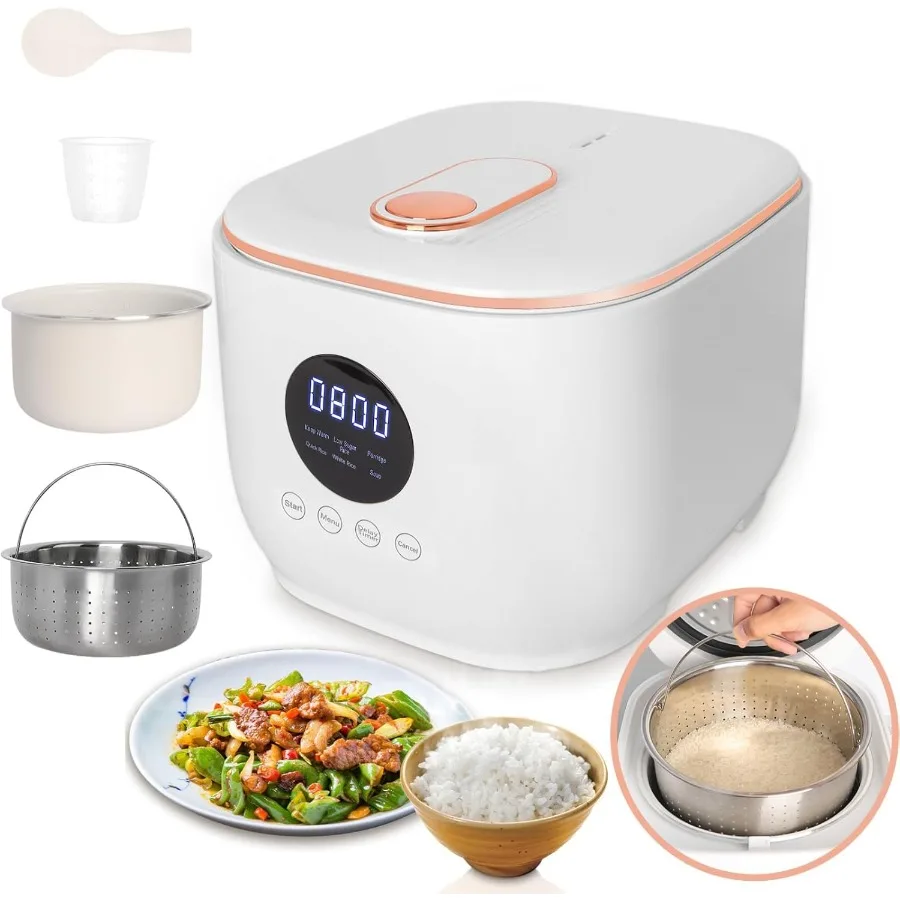 Small Low Carb Rice Cooker 6 Cup 3L Mini Low Sugar Rice Cooker with Steamer Basket 5 Cooking Functions Smart Starch Removing 8H