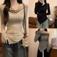 Slim Fit Long Sleeve T-Shirt Internal Wear Base Shirt Design Sense Irregular Spring Autumn New Style Sexy Korean Version Base Sh