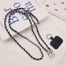 Elegant Metal & Leather Adjustable Crossbody Phone Lanyard with Anti - Lost Clip (Silver / Gray)