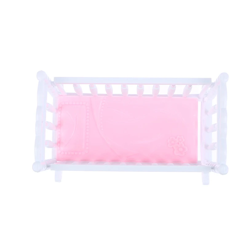 Doll House Light Pink White Baby Shaker Toy Accessories Bed Cradle Crib Play