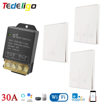 Tedeligo Ewelink 와이파이 스마트 스위치 컨트롤러, 조명 벽 스위치, 타이밍 음성 모듈, 알렉사와 함께 작동, 2.4GHz, 110V, 220V, 30A