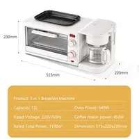 12L Multifunctional Bake oven Drip coffee maker 3 in 1 breakfast machine Tea boiler Sandwich Toast Roaster Non-stick Frying pan 2