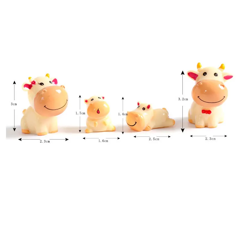 4PCS Cute Cow Family Animal Model Figurine Home Miniature Fairy Garden Decoration Accessories Statue Resin Craft Figurines