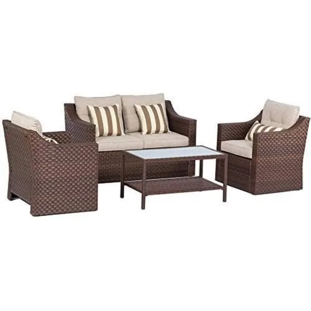 Patio Furniture Set, Outdoor Conversation Set All Weather Wicker Furniture 4 Pieces Sectional Sofa, Set Garden Sofas 6