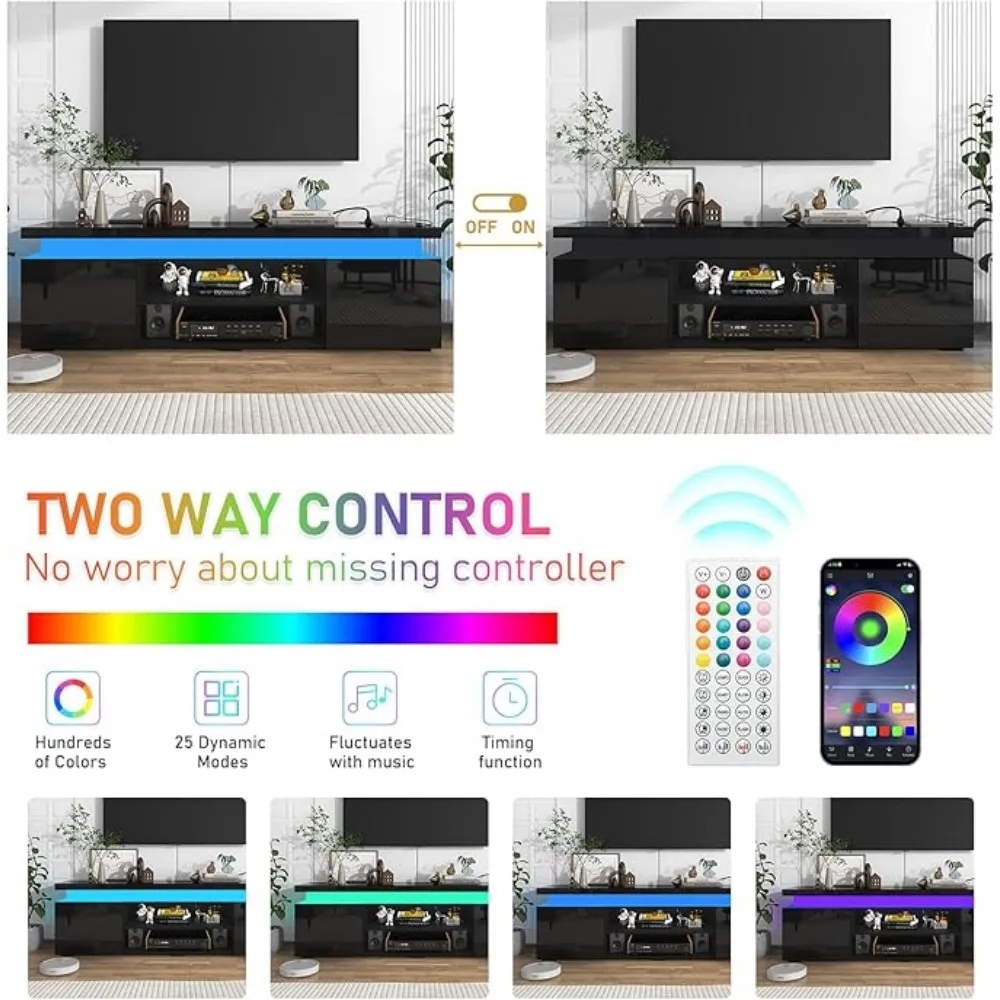 LED TV Stand High Gloss TV Console Entertainment Center with Storage For Living Room Bedroom