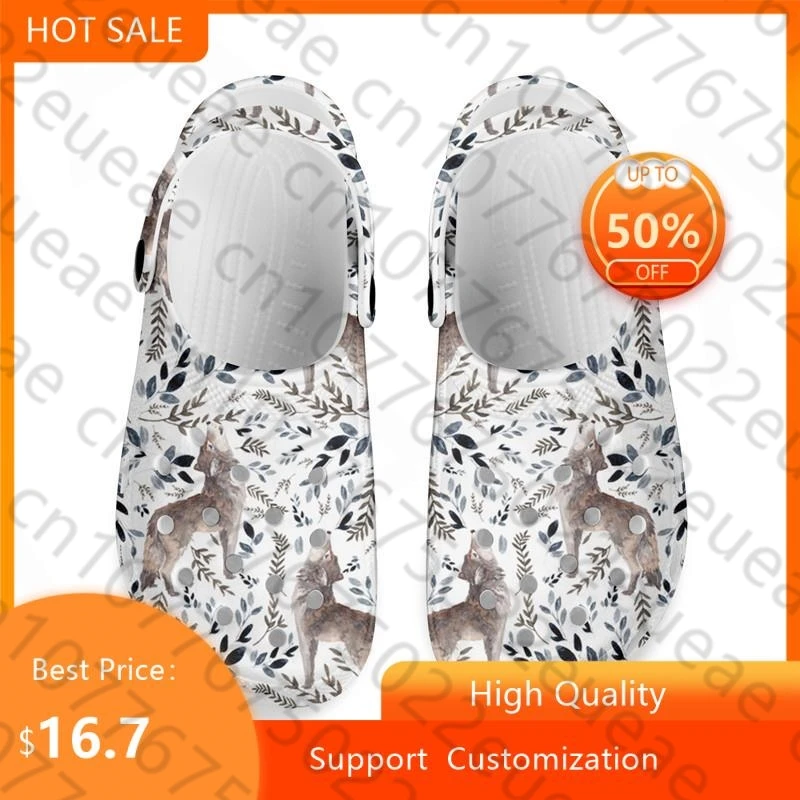 

Сандалии с дырками для мужчин и женщин, пляжные тапочки для пар, с волчьим узором, летняя Уличная обувь на плоской подошве