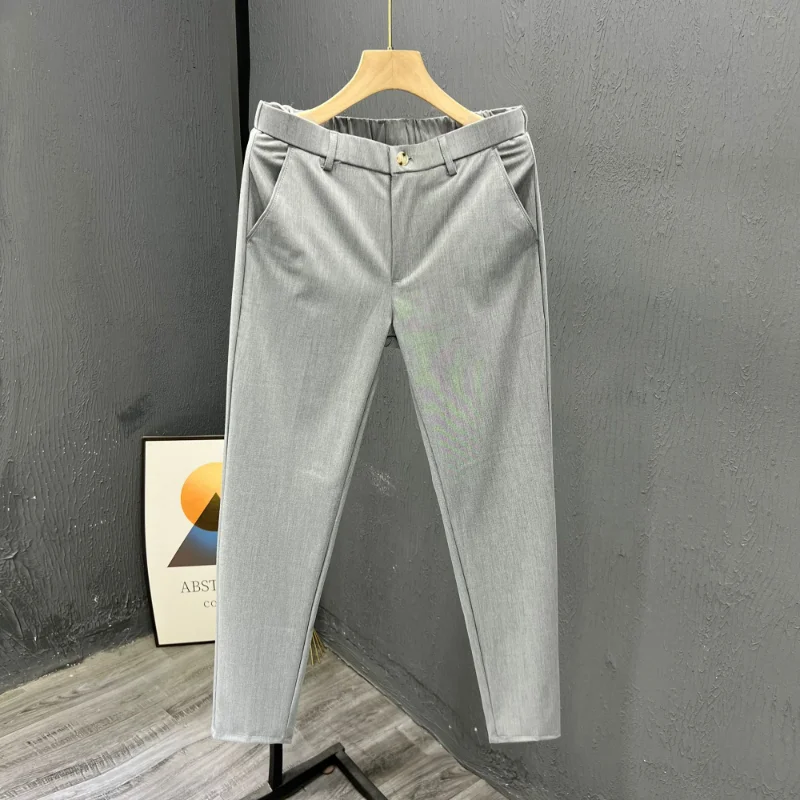 Pantaloni da Uomo Estivi Eleganti Casual Business, Vestibilità Slim, Tinta Unita, Elasticizzati, per Completo Formale - Pantalones Hombre