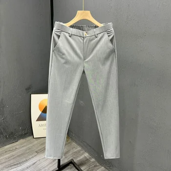 Pantaloni da Uomo Estivi Eleganti Casual Business, Vestibilità Slim, Tinta Unita, Elasticizzati, per Completo Formale - Pantalones Hombre