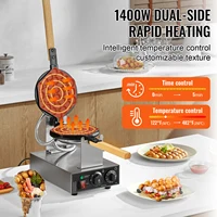 SucceBuy – gaufrier à bulles d'œufs Commercial, 1400W, antiadhésif, en acier inoxydable, avec 180 °   2 poêles rotatives et poignées en bois 3